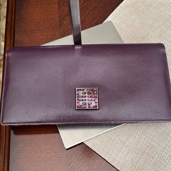 Givenchy Plum Leather Continental Wallet with Silver-Tone Logo GUC - Picture 17 of 17